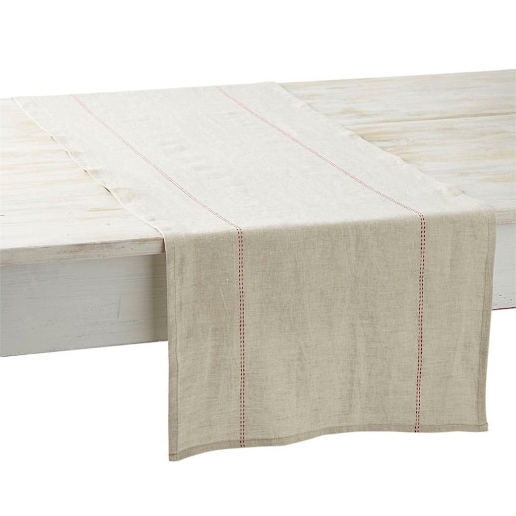 Rythmo Linen Table Runner | Natural/Red | 45cm x 150cm