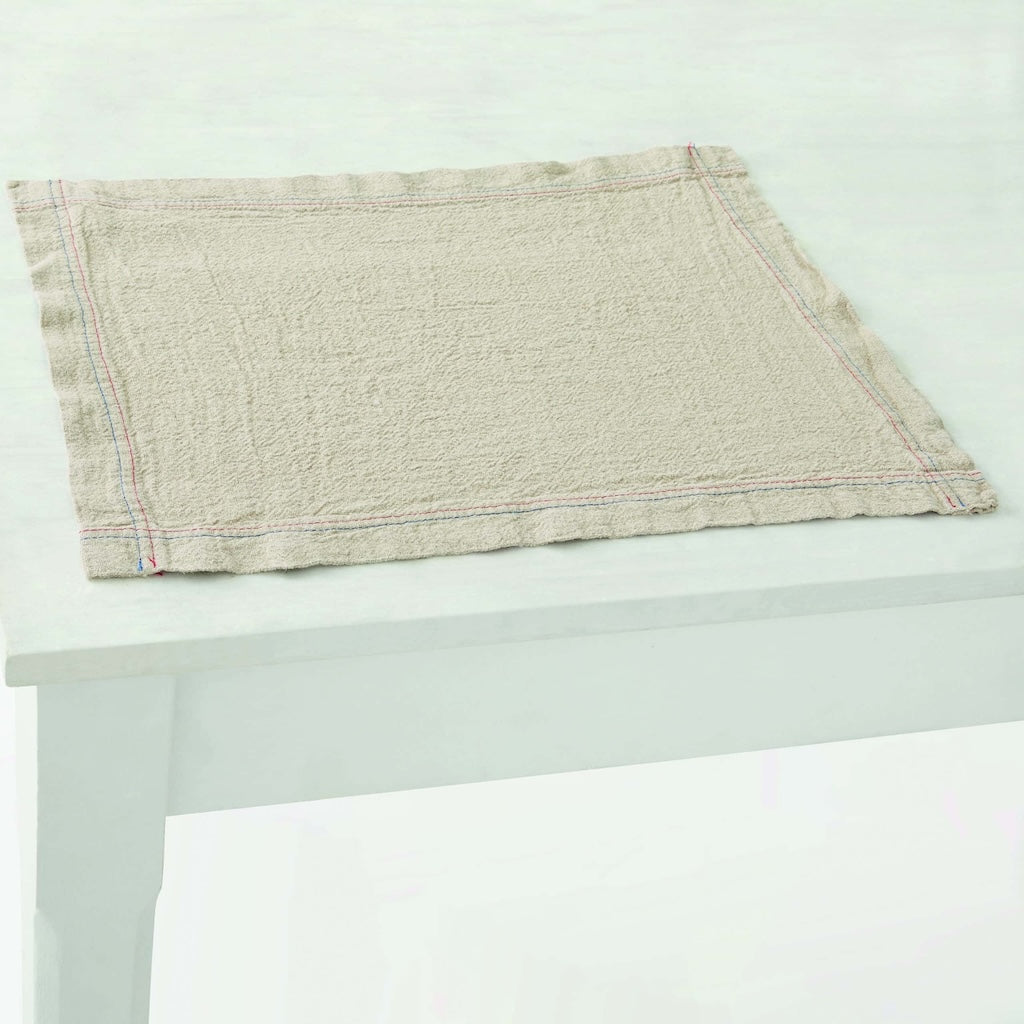 French Linen Placemat | Natural/Blue/Red