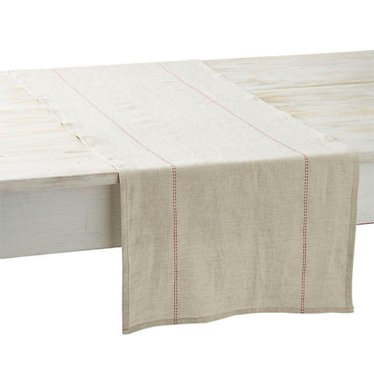 Rythmo Linen Table Runner | Natural/Red | 45cm x 150cm