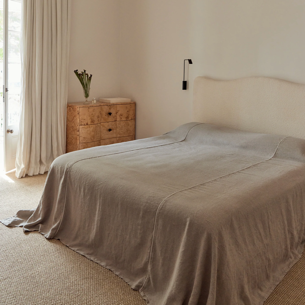 Chateau Linen Bedcover | Natural with ivory piping