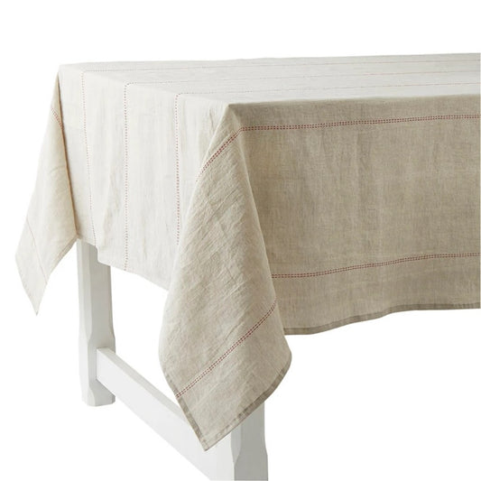 Rythmo Linen Tablecloth | Natural/Red | 71cm x 125cm