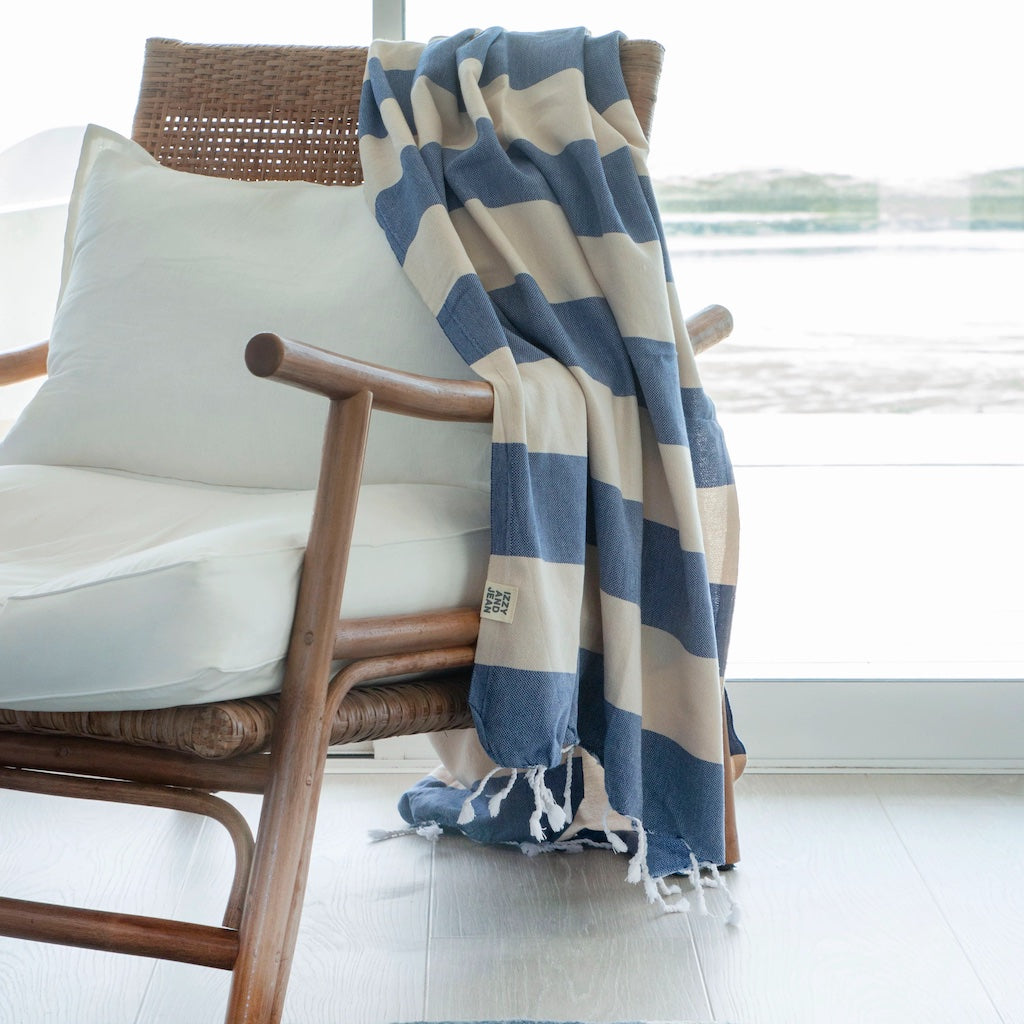 Santorini Towel | Navy & Sand