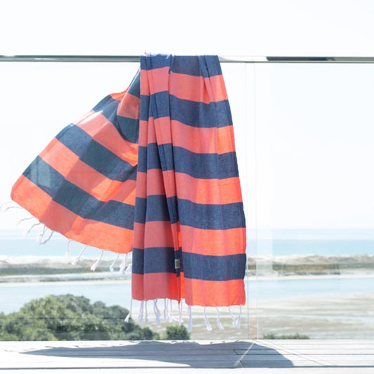 Santorini Towel  |  Coral & Navy